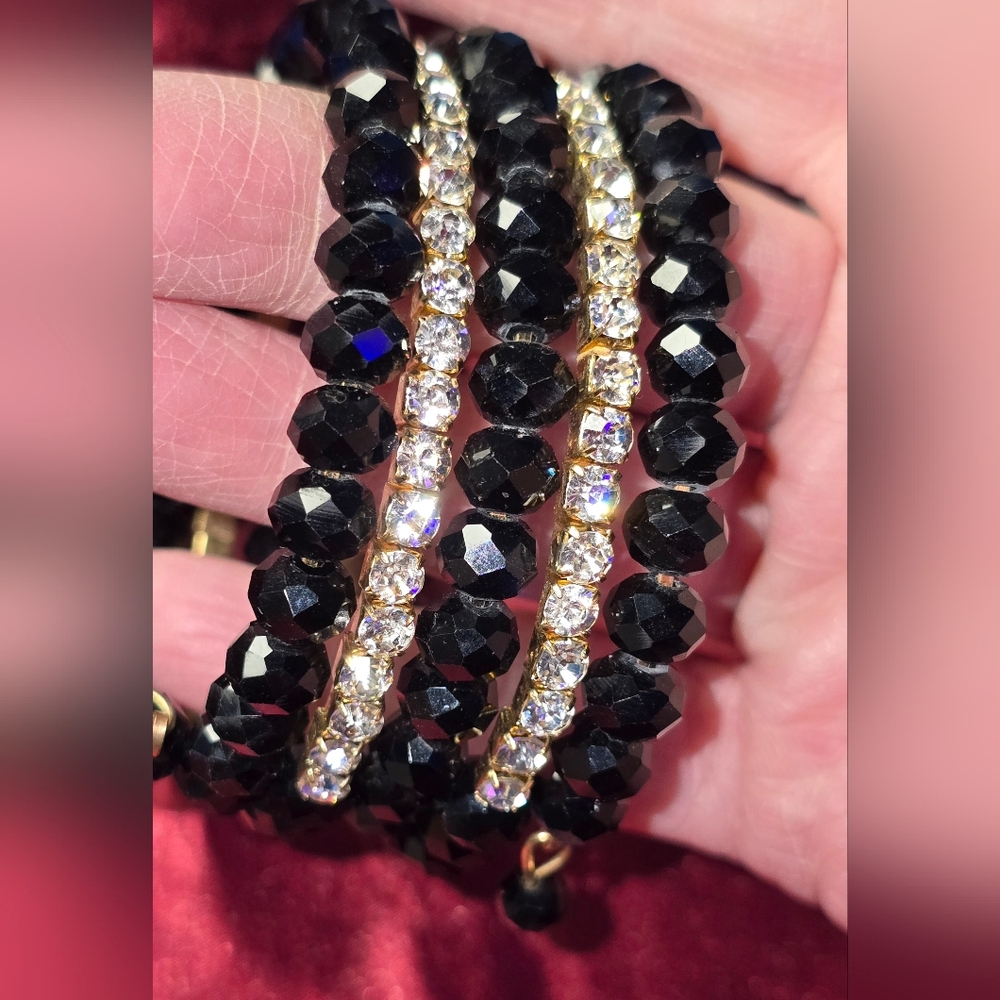 NIB! INC Crystal & Jet Bead Snake Bracelet